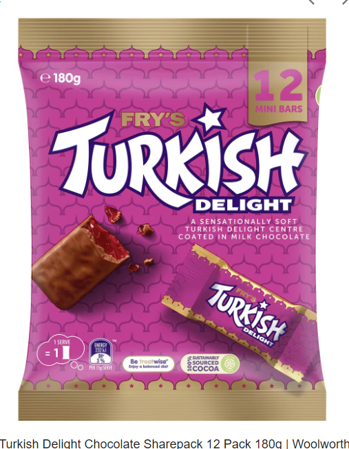 Cadbury Fry's Turkish Delight Chocolate Sharepack 12 Pack 180g