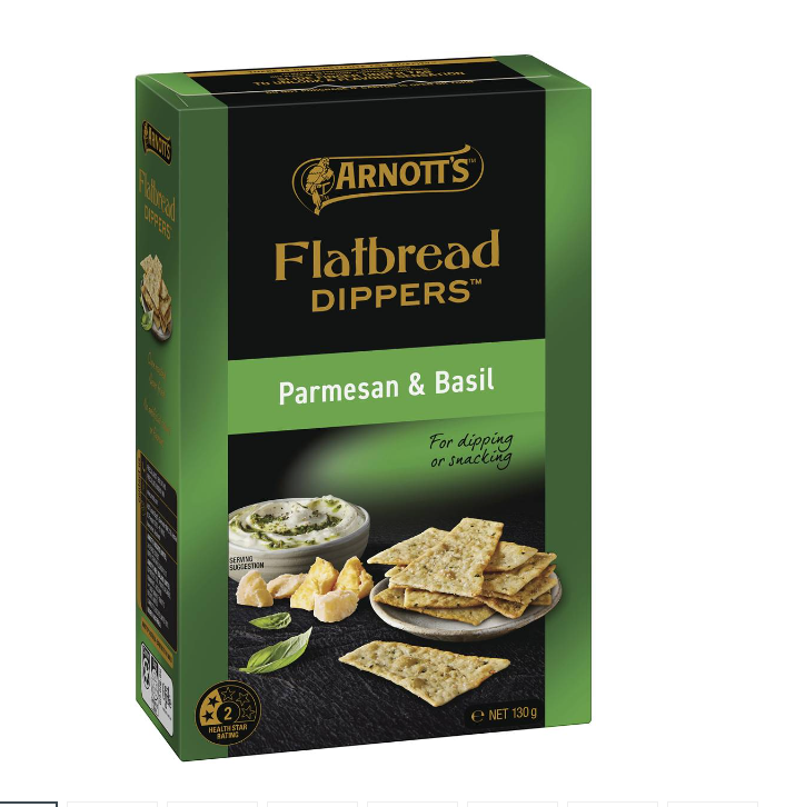 Arnott's Flatbread Dippers Parmesan & Basil Crackers 130g