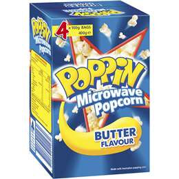 Poppin Microwave Popcorn Butter 4 Pack 400g