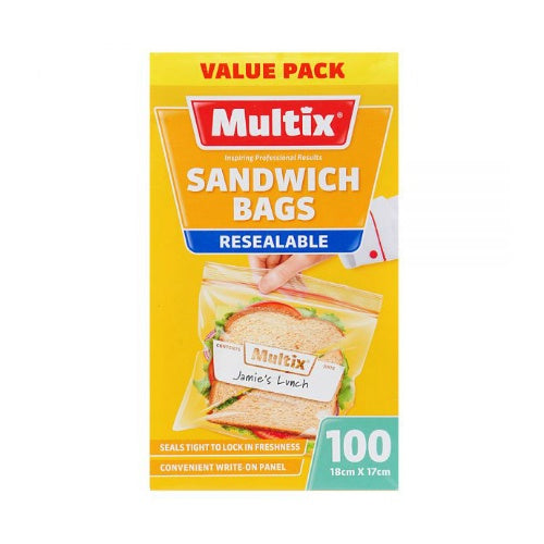 Multix Sandwich Bags Resealable 18x17cm 100 pack