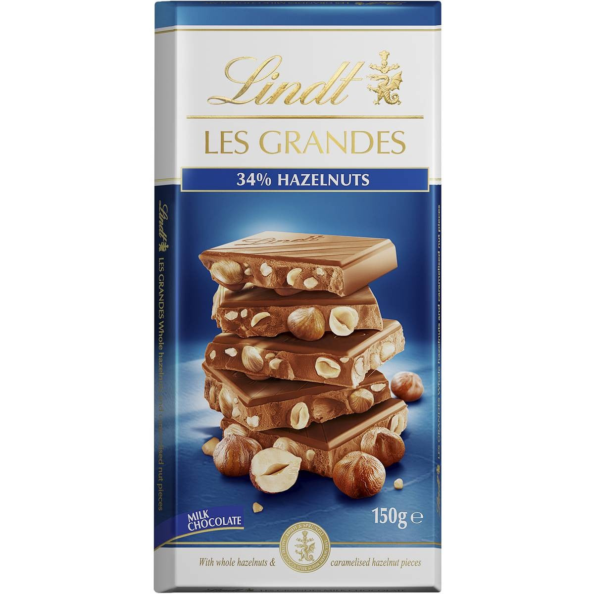 Lindt Les Grandes 34% Hazelnuts Milk Chocolate 150g