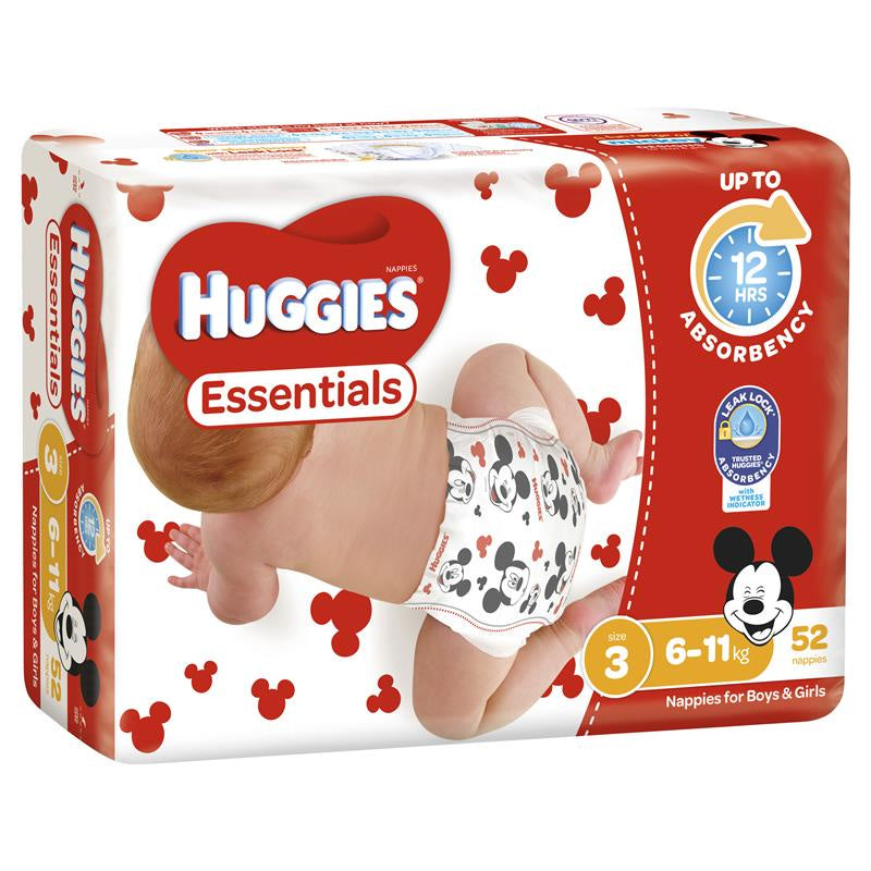 Huggies Essentials Nappies  Size 3, 6-11kg 52 pack