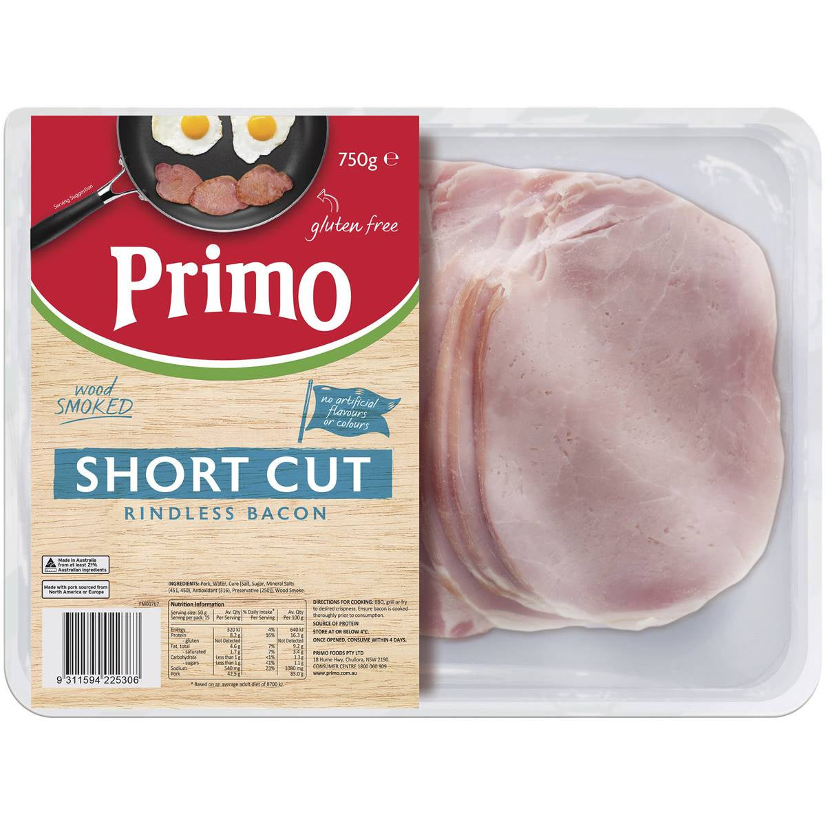 Primo Bacon Shortcut Rindless 750gm