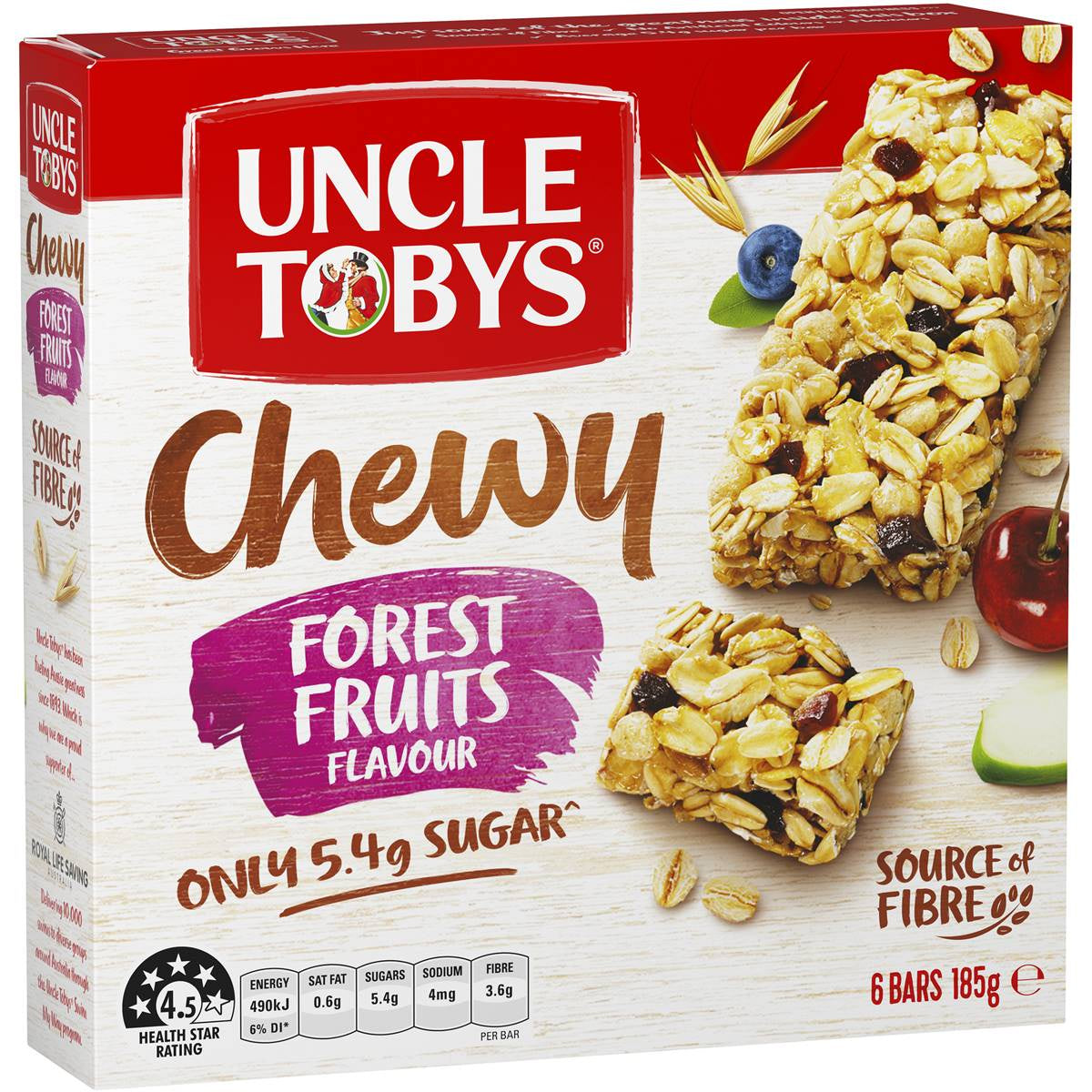 Uncle Tobys Chewy Forest Fruits Bars 6pk 185g