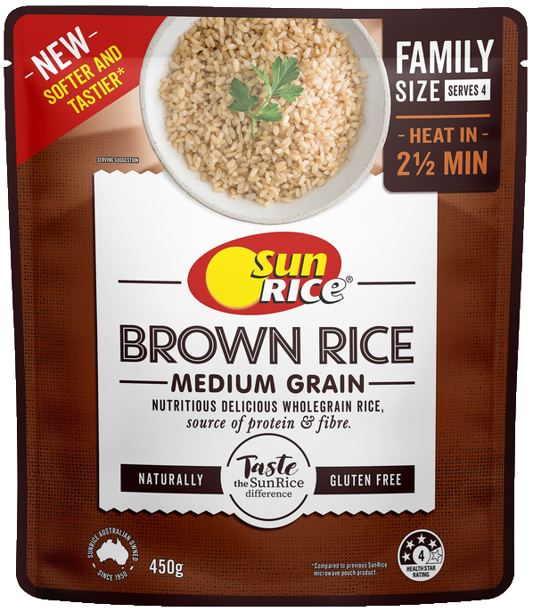 Sun Rice Steamed Rice Brown Whole Grain 450g