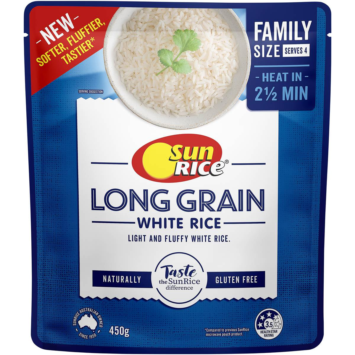 Sun Rice Steamed Rice Long Grain White 450g