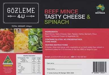 Gozleme 4U Beef Mince Tasty Cheese and Spinach 450g