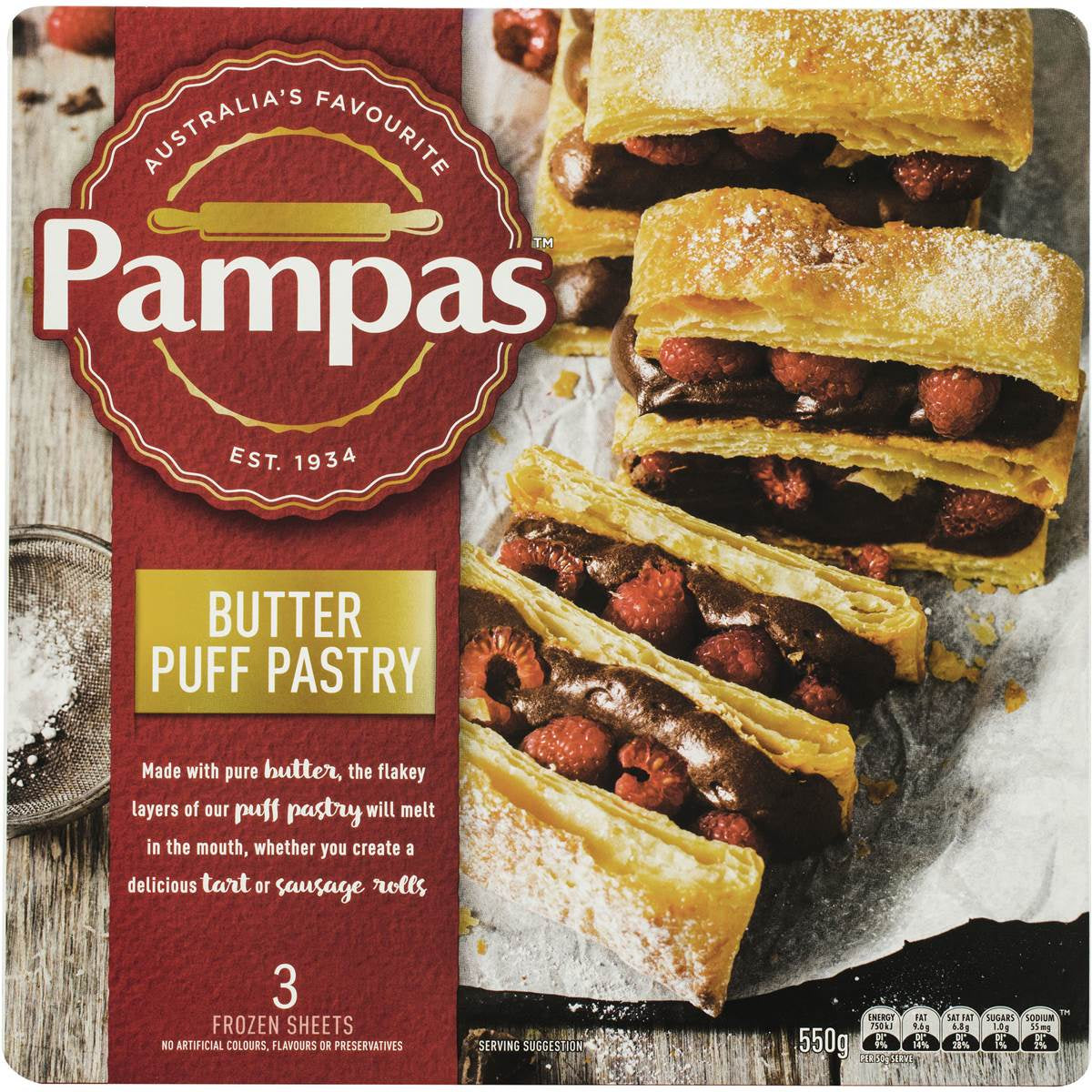 Pampas Puff Pastry Sheets 3 pack 455x240x3mm