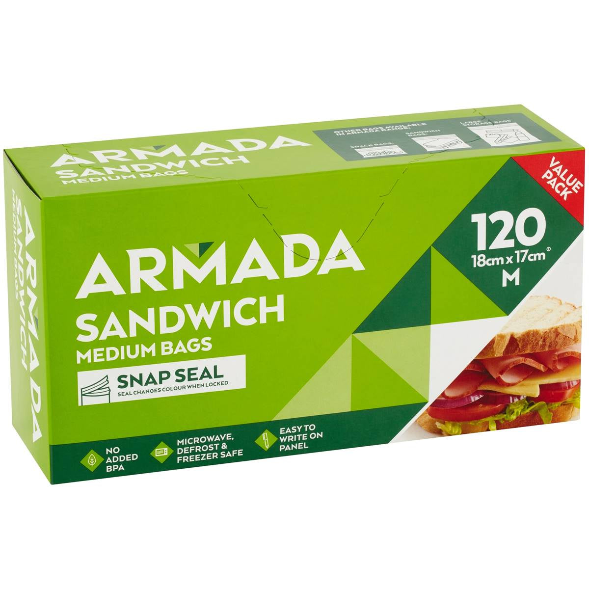 Armada Sandwich Medium Bags Snap Seal 18x17cm 120 pack