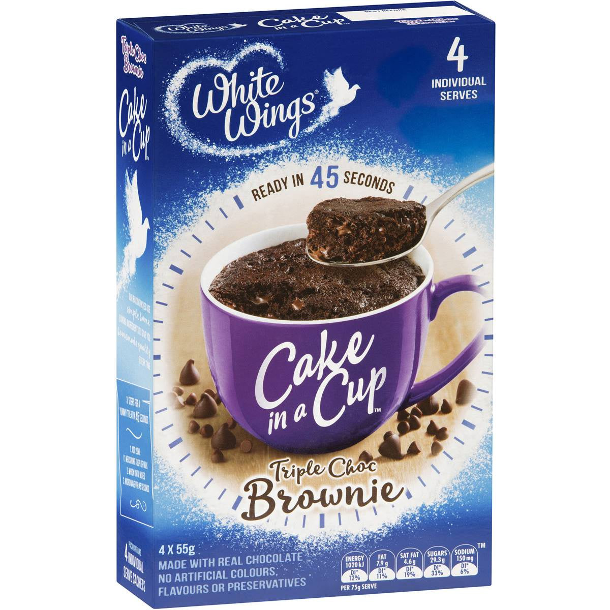 White Wings Triple Choc Brownie Cake in a Cup 4 x 55g