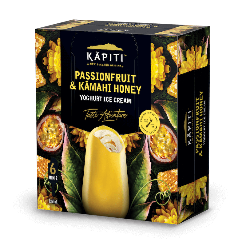 Kapiti Passionfruit and Kamahi Honey Yoghurt Ice Cream Minis 6 pack