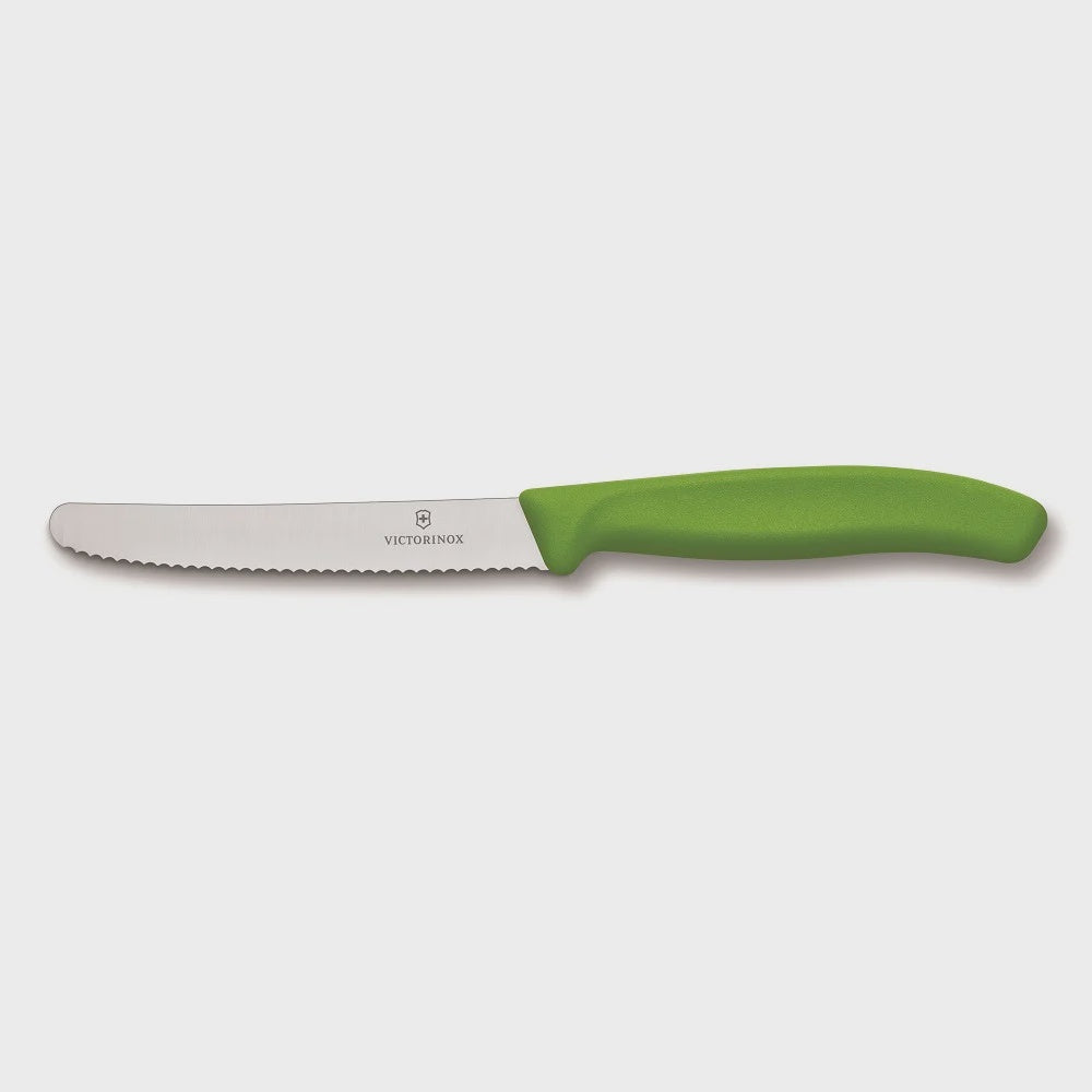 Victorinox Knife 11cm, round tip, wavy green