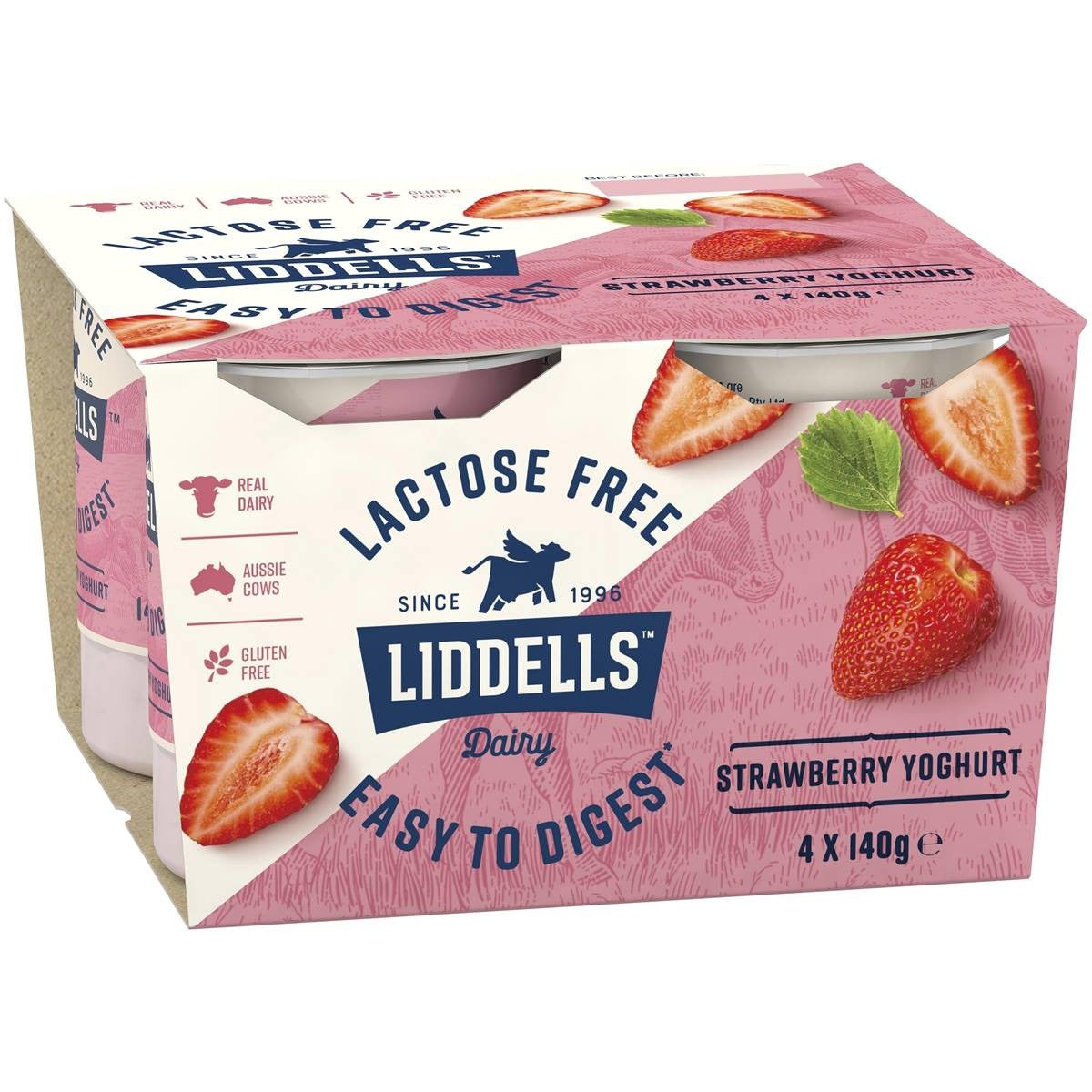 Liddells Lactose Free Strawberry Yoghurt 4 x 140g