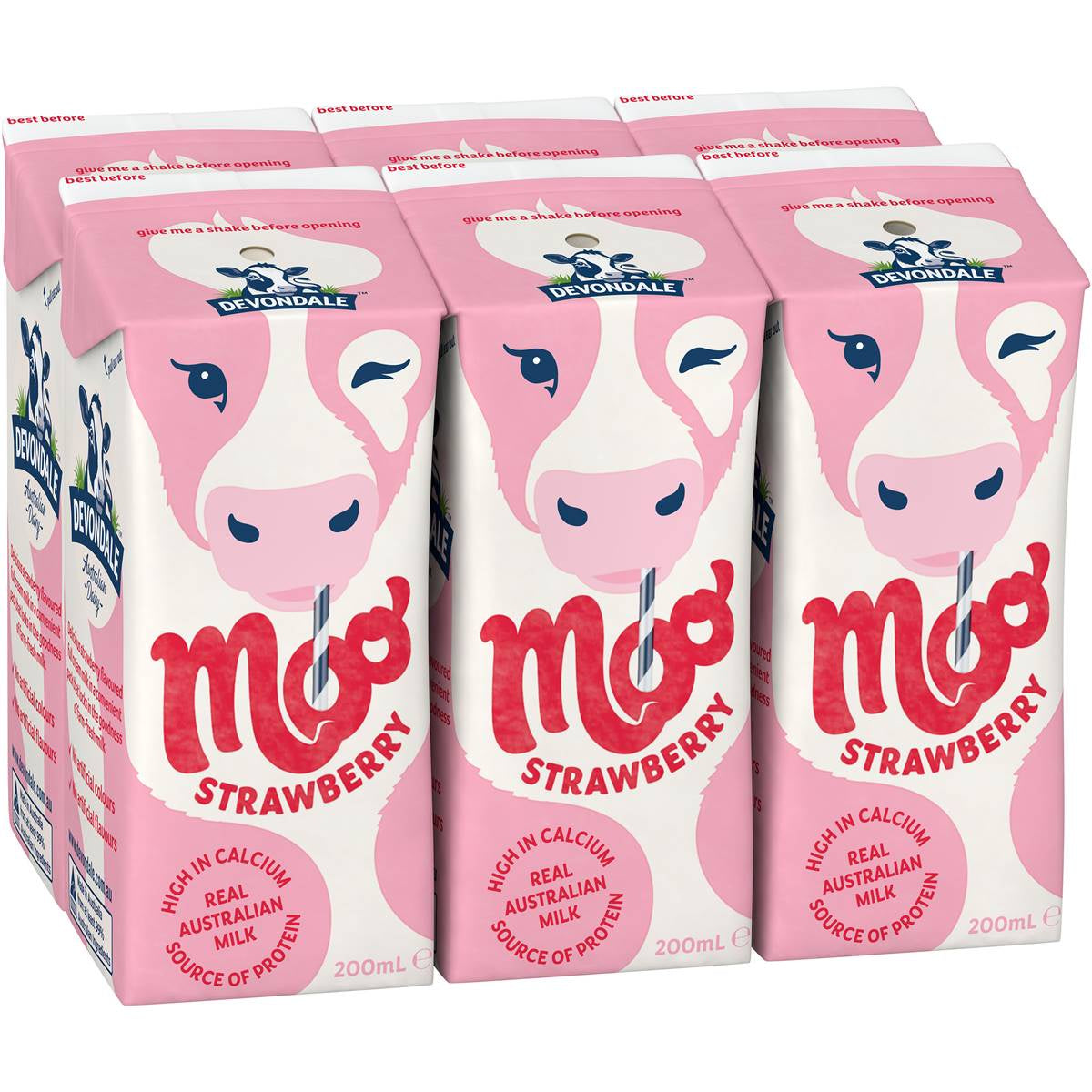 Devondale Moo Strawberry Milk 200mL 6 Pack