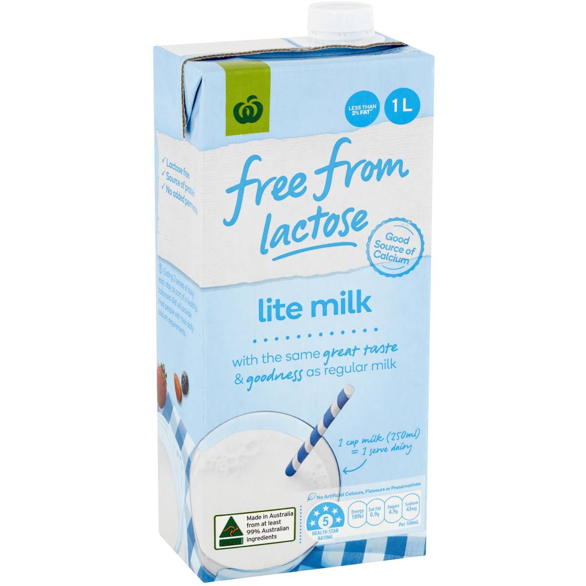 Woolworths Free From Lactose Milk Lite 1L