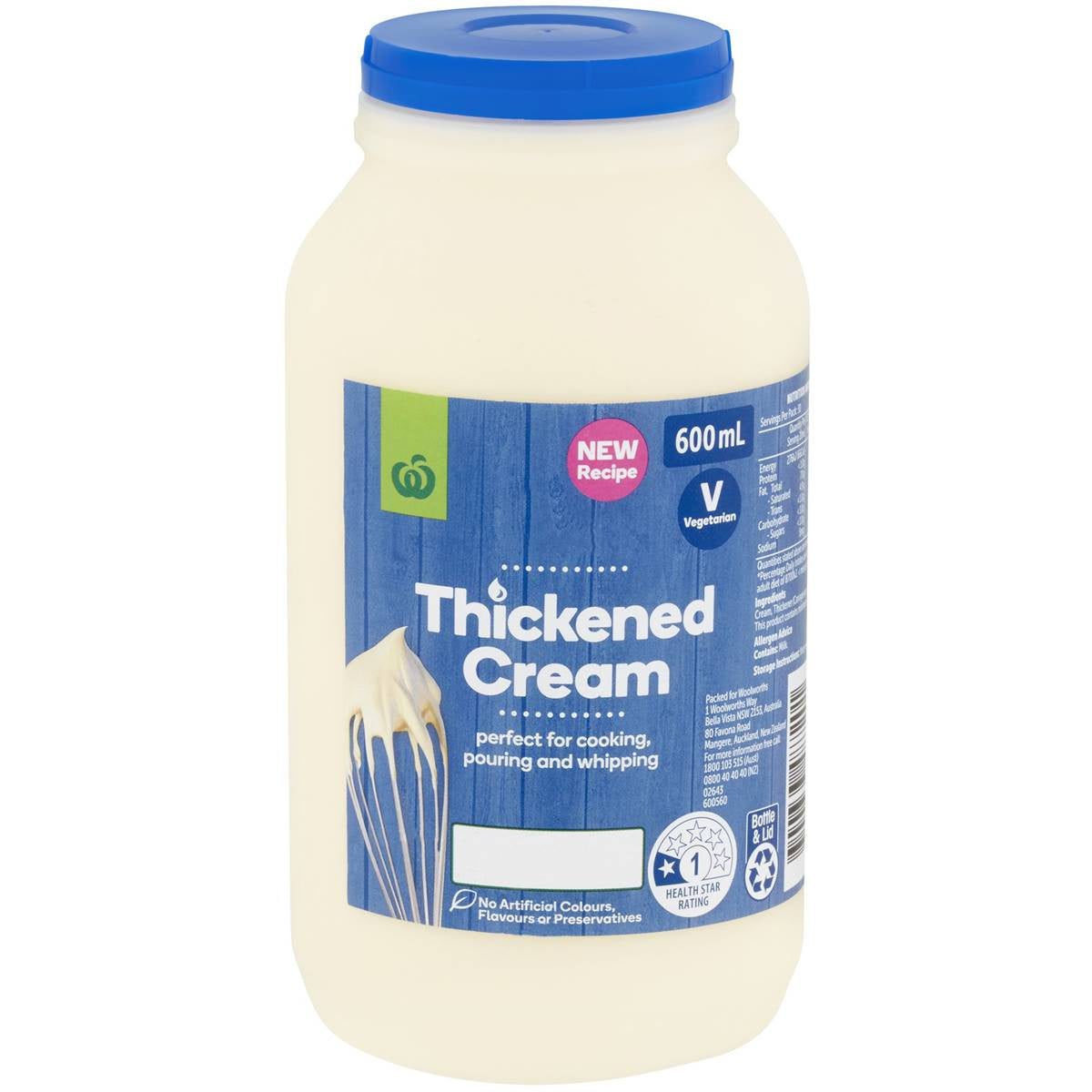 Woolworths Thickened Cream 600mL