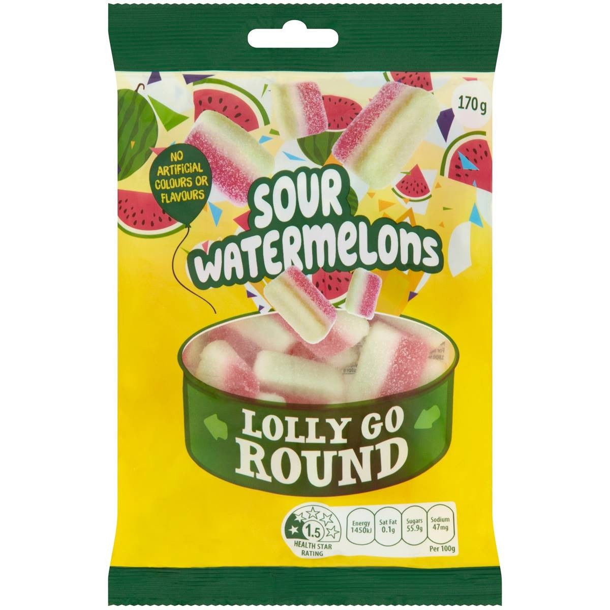 Lolly Go Round Sour Watermelons 170g