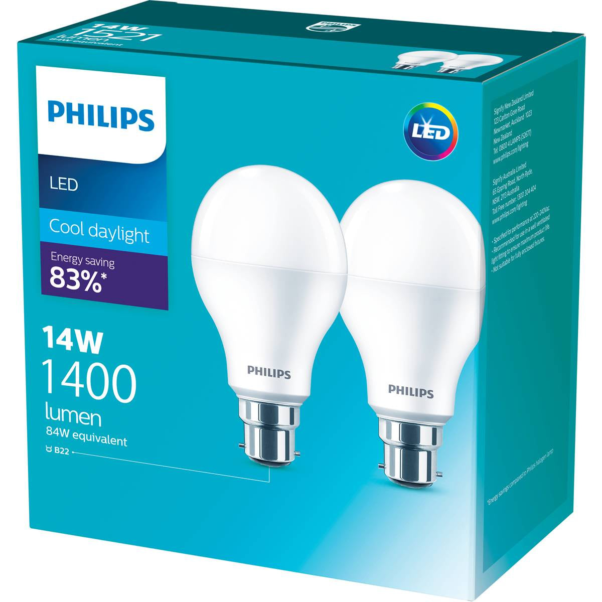 Phillips LED 1400 lm Cool Daylight BC Globes 2 pack