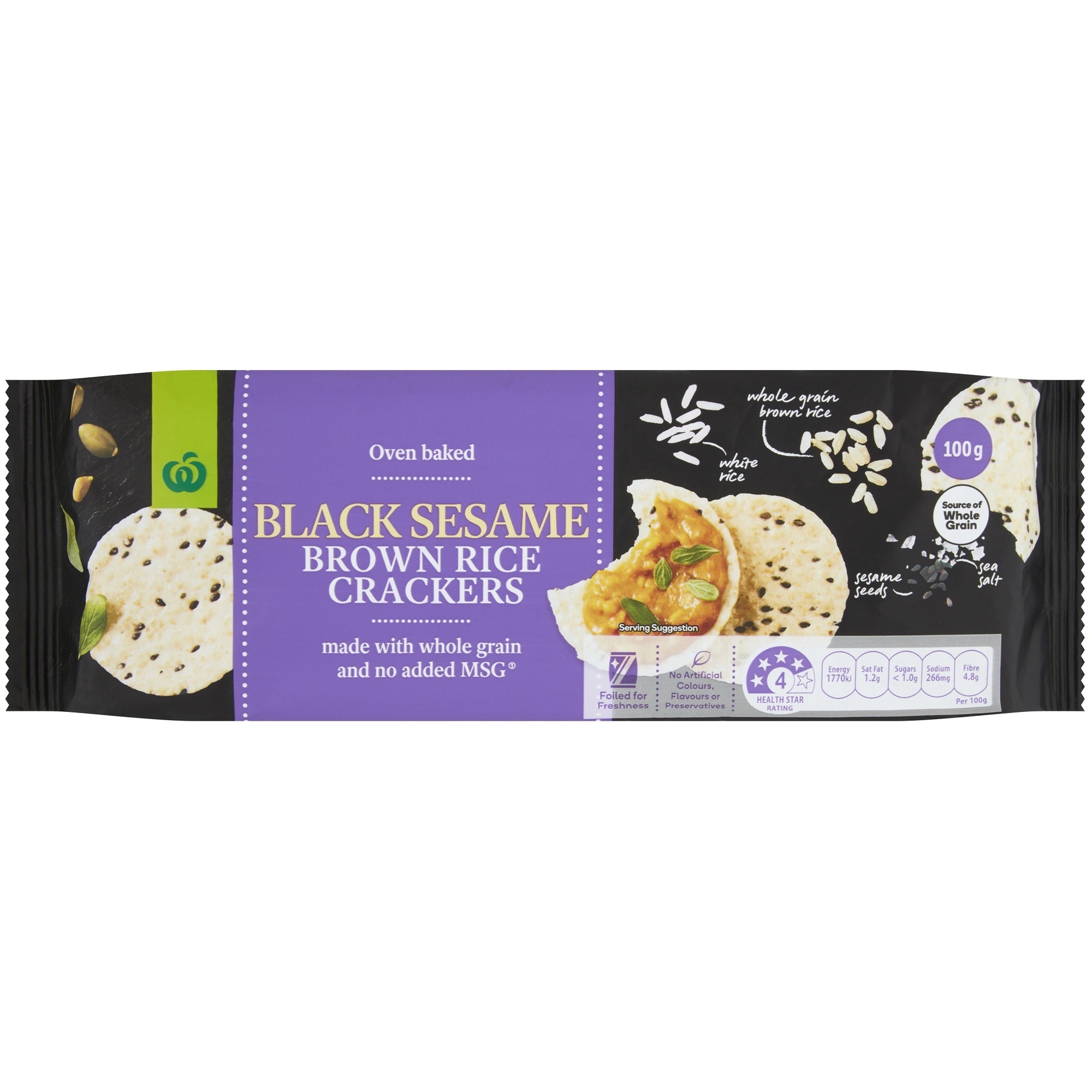 Woolworths Black Sesame Brown Rice Crackers 100g