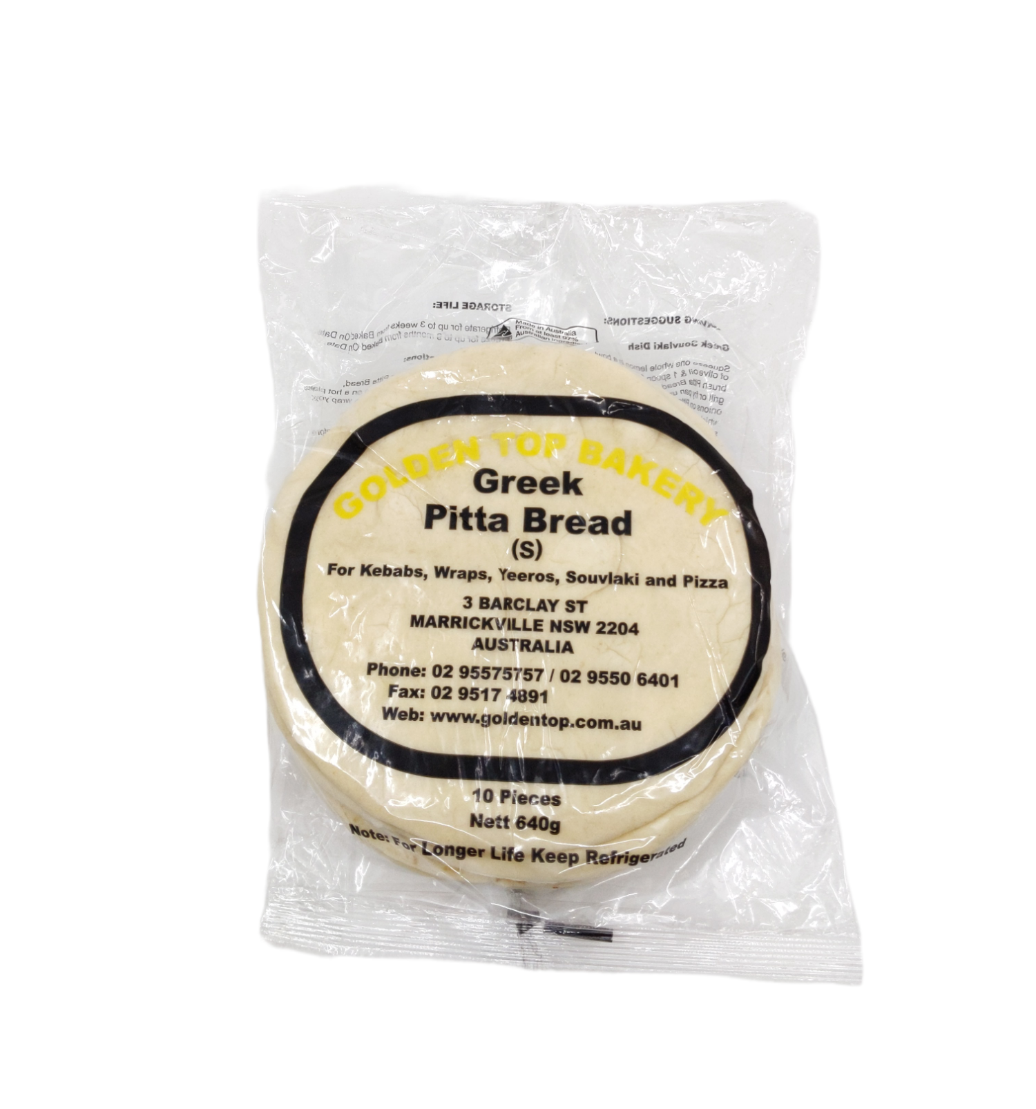 Golden Top Bakery Greek Pitta Bread Small