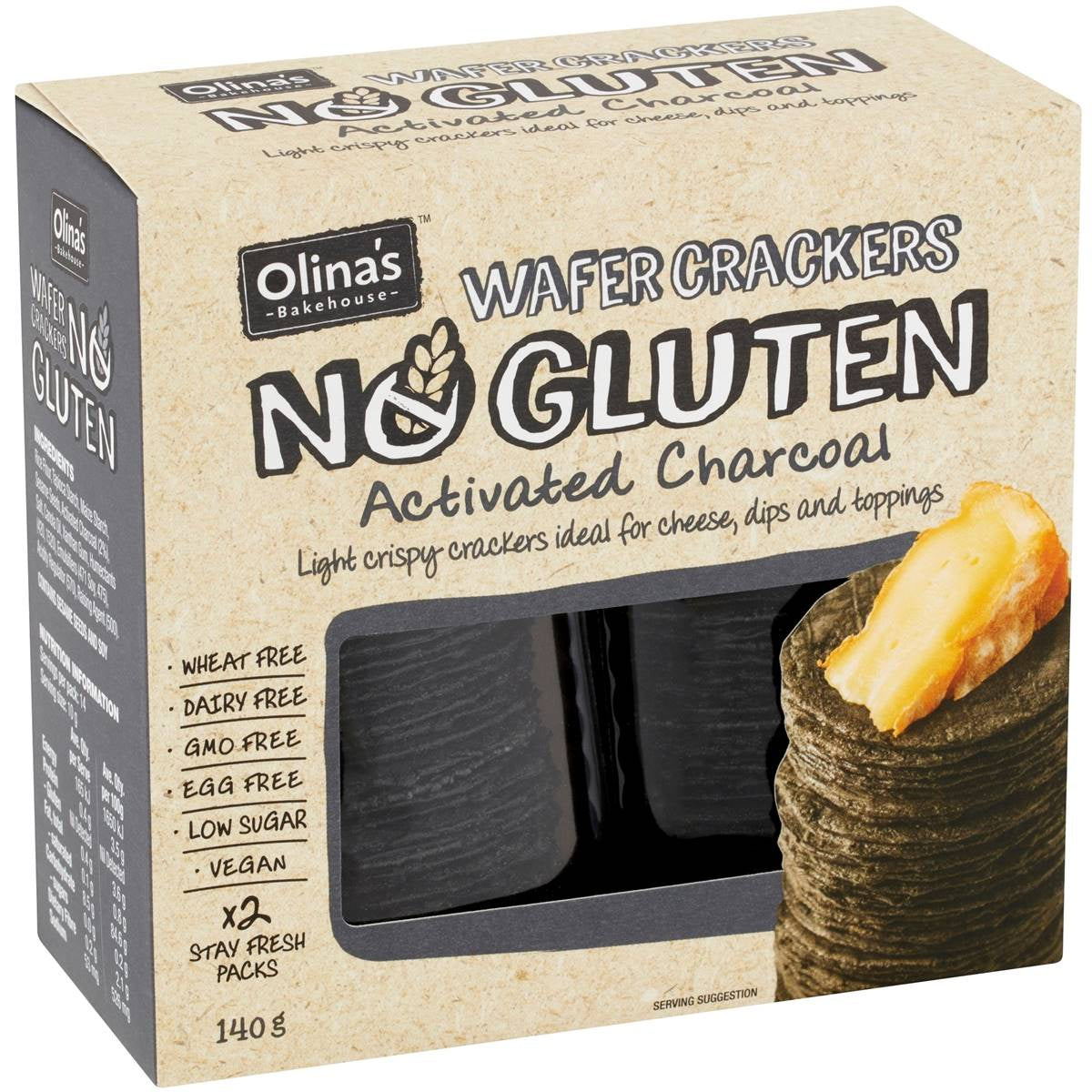 Olina's Bakehouse Wafer Crackers Activated Charcoal 140g