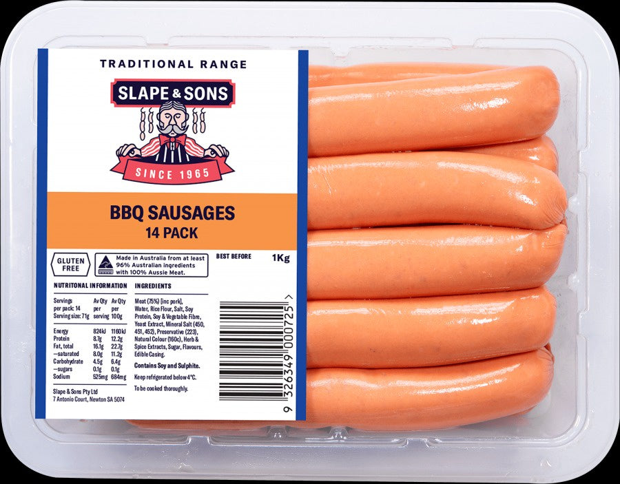 Slape & Sons BBQ Sausages 14pk 1kg