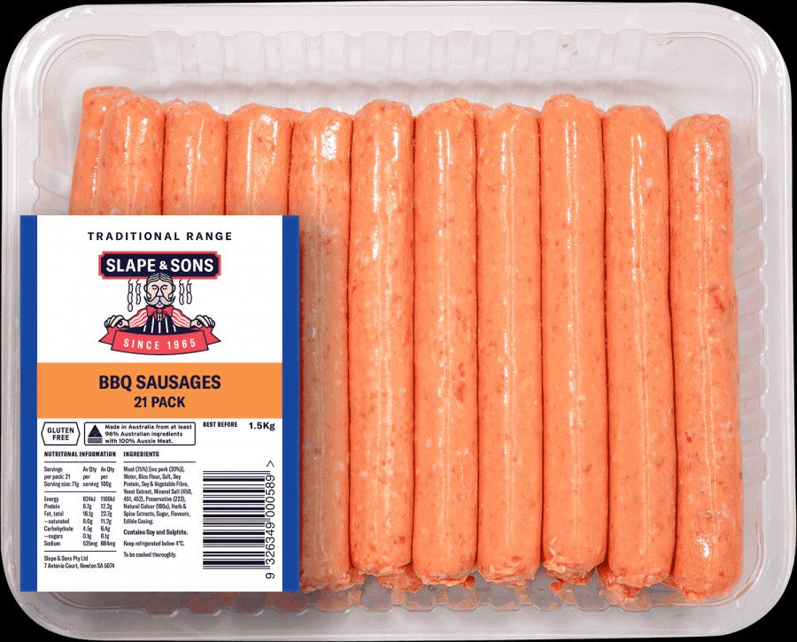 Slape & Sons BBQ Sausages 21pk 1.5kg