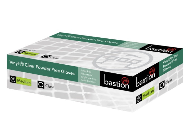 Bastion Clear Powder Free Gloves Medium 100 pack