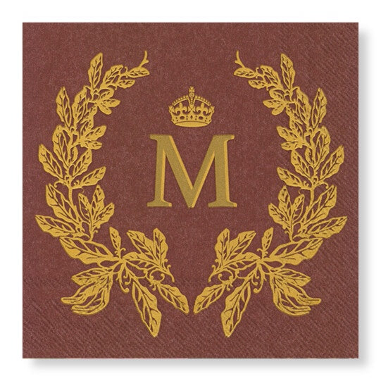 Manor Road Laurel Wreath Red Gold Cocktail Napkin 20 pack