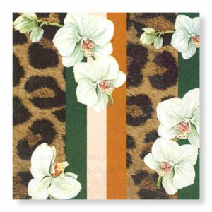 Manor Road White Orchid and Leopard Luncheon Napkin 20 pack