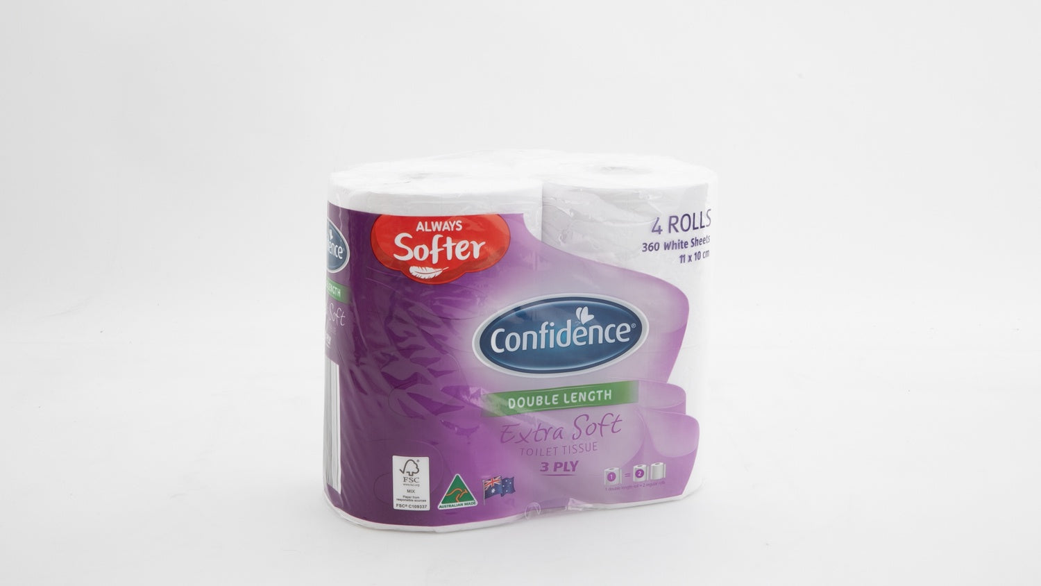 Confidence Double Length Extra Soft Toilet Tissue 3ply 8pk