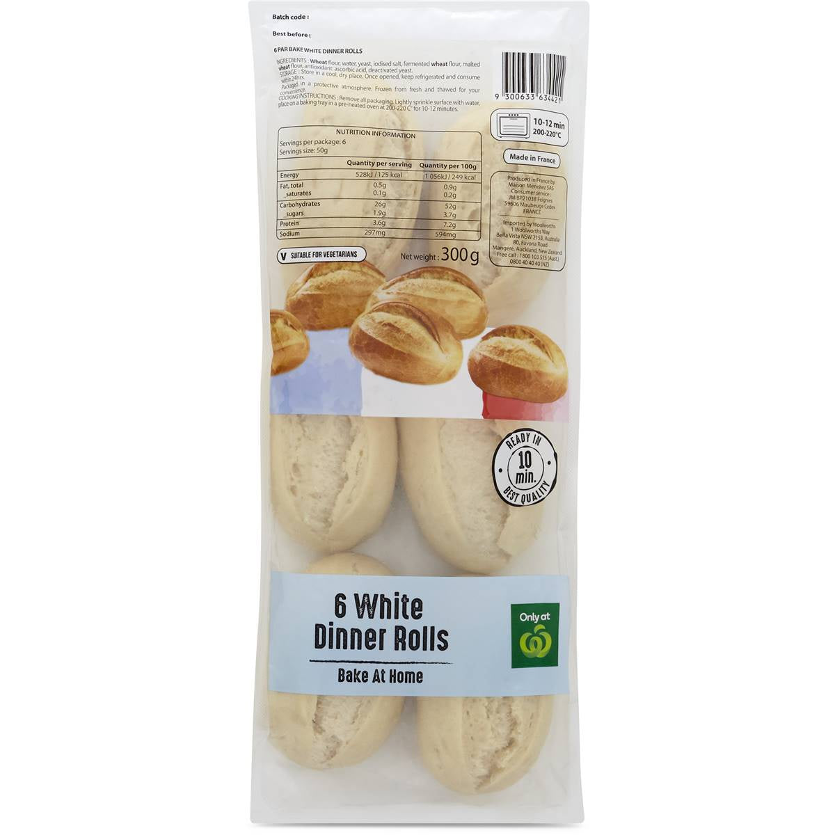 Woolworths 6 White Dinner Rolls