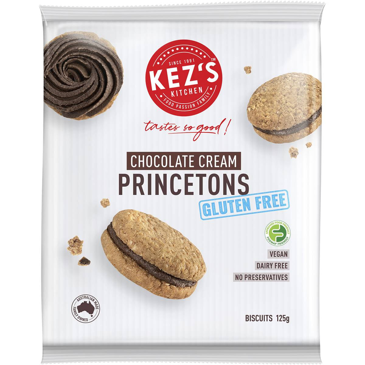 Kez's Chocolate Cream Princetons Gluten free 125g