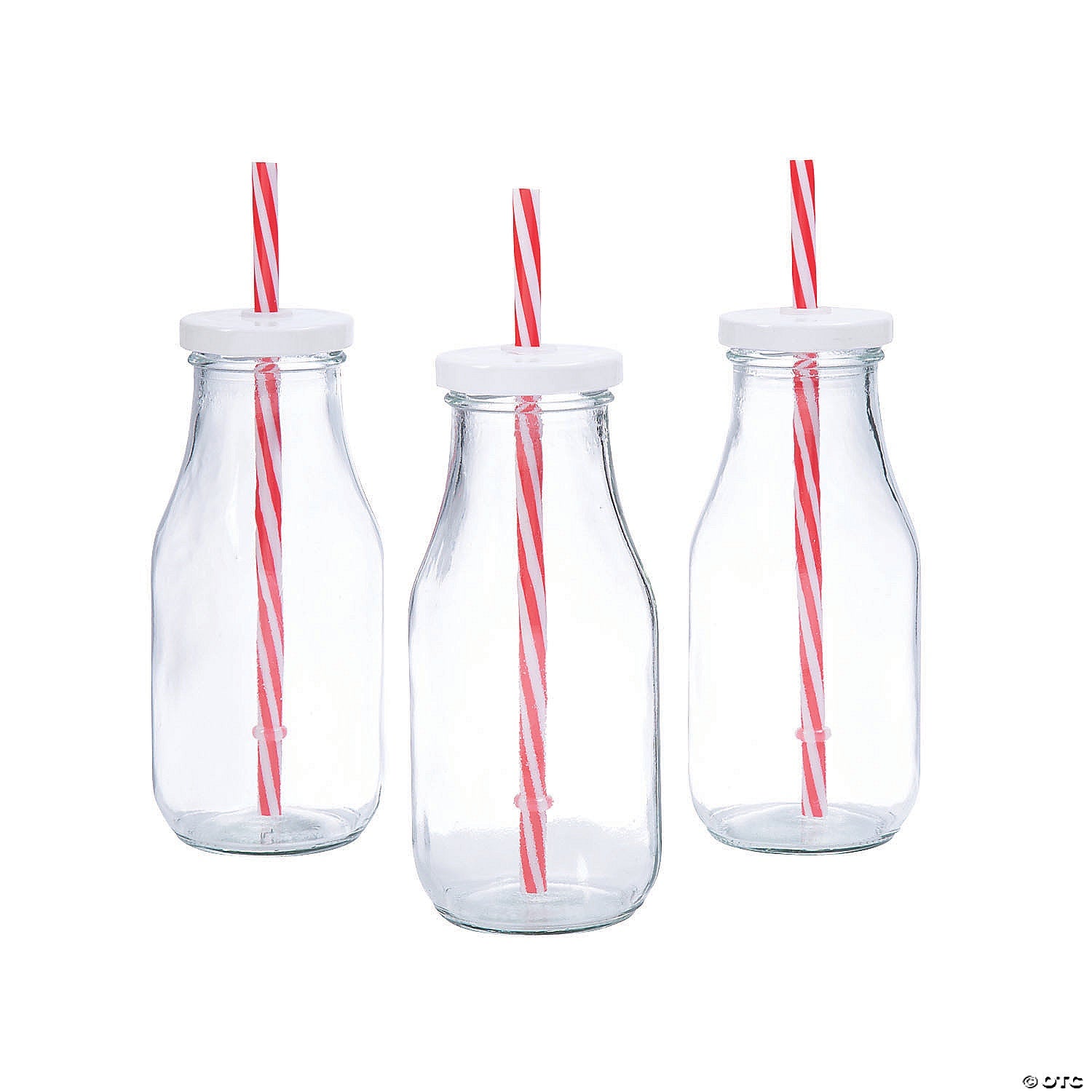 Glass Jar Bottle with Lid and Striped Straw set