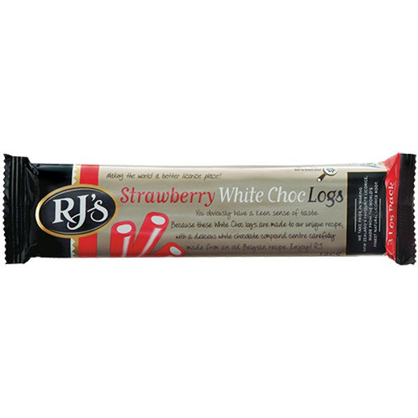 RJ's Strawberry White Choc Logs 120g