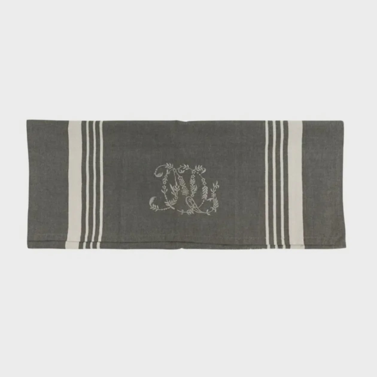 Charcoal with White Stripe Monogram Teatowel