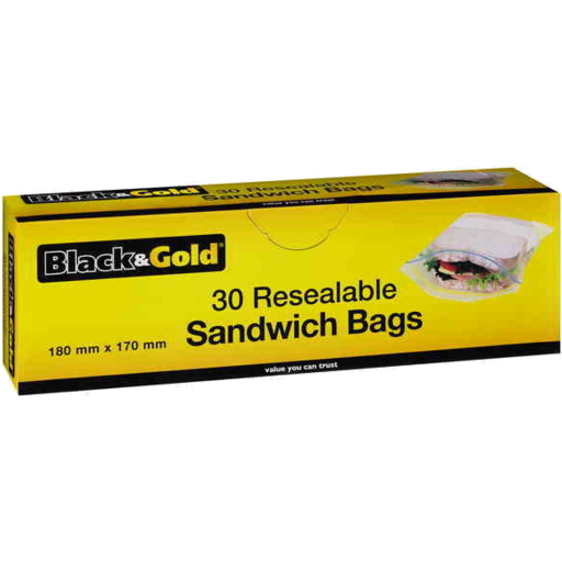 Black & Gold Resealable Sandwich Bags 30pk 18 x 17