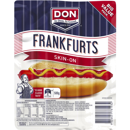 Slim Frankfurts Skin On 500g