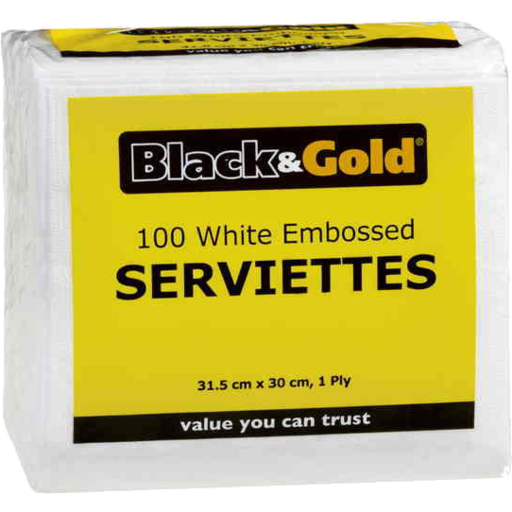 Black & Gold Serviette White 100pk