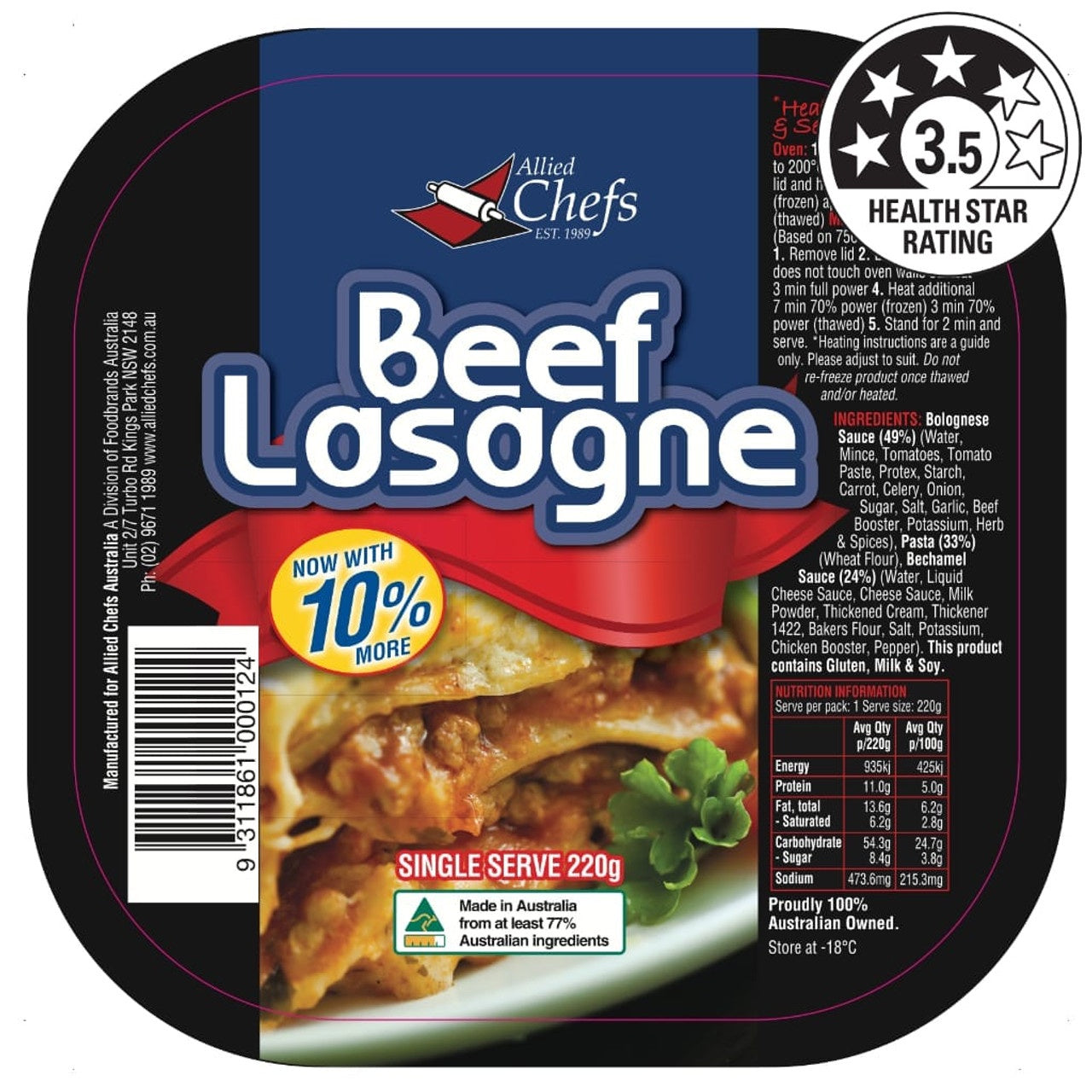 Allied Chefs Beef Lasagne 220g